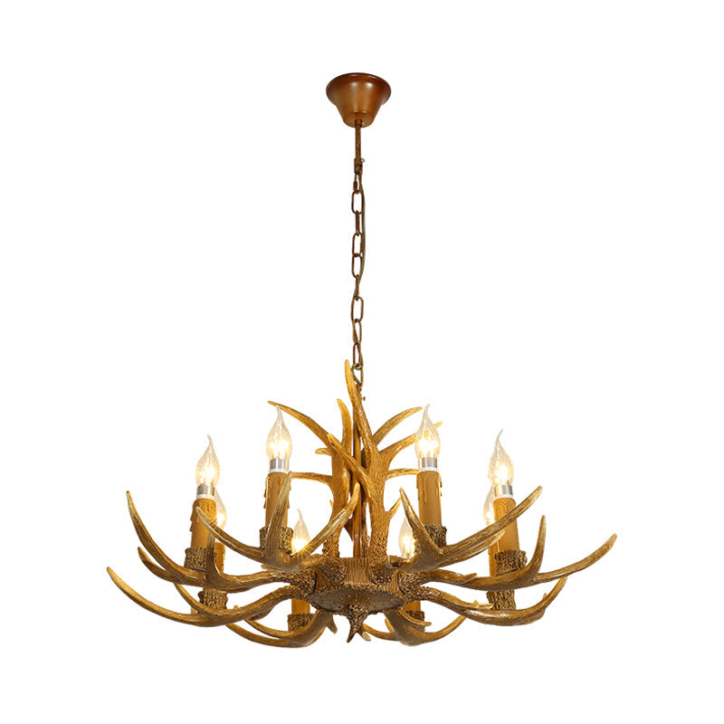 4/6/8 Heads Resin Chandelier Rustic Brown Candle Dining Room Pendant Light with Deer Antler Clearhalo 'Ceiling Lights' 'Chandeliers' Lighting' options 234049