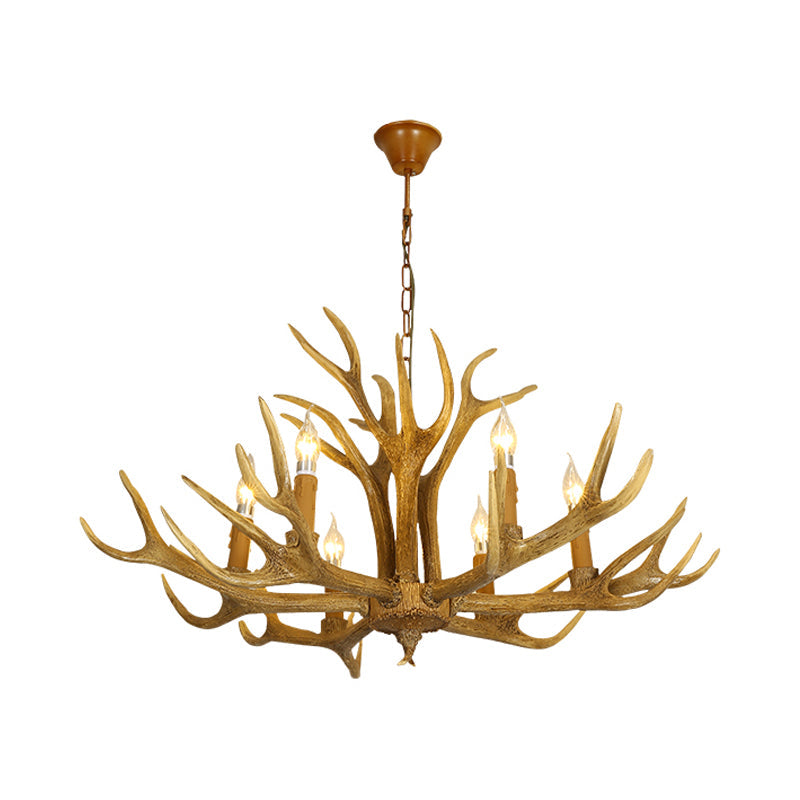 Deer Antler Resin Pendant Lighting Traditional 6/8-Bulb Living Room Chandelier Light in Brown Clearhalo 'Ceiling Lights' 'Chandeliers' Lighting' options 234059