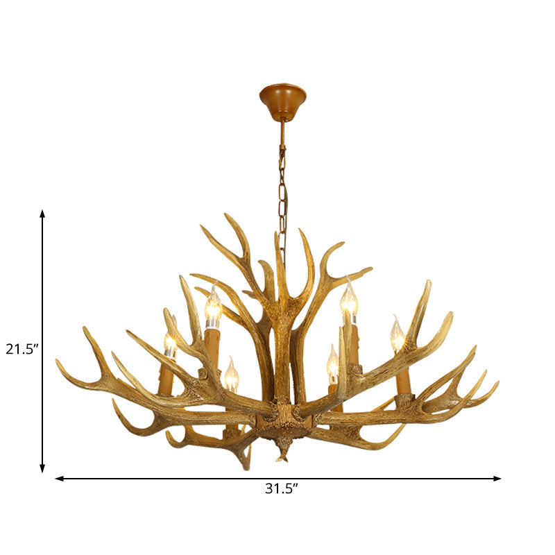 Deer Antler Resin Pendant Lighting Traditional 6/8-Bulb Living Room Chandelier Light in Brown Clearhalo 'Ceiling Lights' 'Chandeliers' Lighting' options 234060