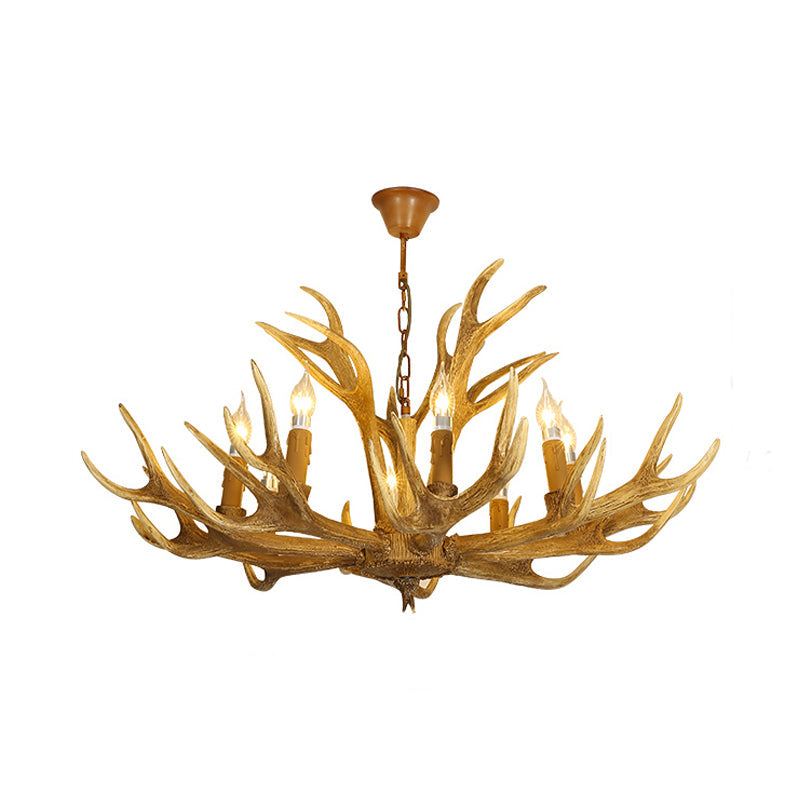 Deer Antler Resin Pendant Lighting Traditional 6/8-Bulb Living Room Chandelier Light in Brown Clearhalo 'Ceiling Lights' 'Chandeliers' Lighting' options 234063