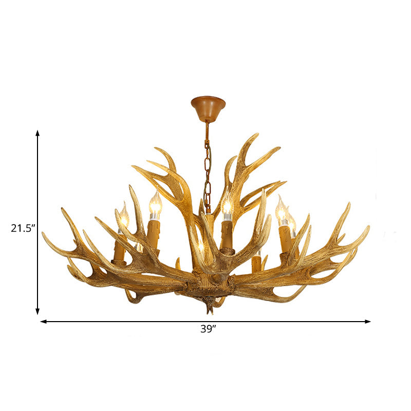 Deer Antler Resin Pendant Lighting Traditional 6/8-Bulb Living Room Chandelier Light in Brown Clearhalo 'Ceiling Lights' 'Chandeliers' Lighting' options 234064