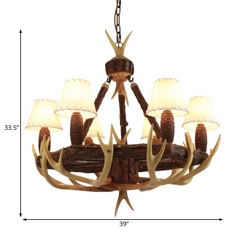 Traditional Cone Hanging Lamp 6 Bulbs Resin Chandelier Light Fixture with Fabric Shade in White/Yellow Clearhalo 'Ceiling Lights' 'Chandeliers' Lighting' options 234086