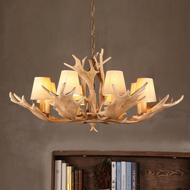 8 Lights Chandelier Lighting Fixture Rustic Conical Resin Hanging Light in Light Brown for Dining Room Clearhalo 'Ceiling Lights' 'Chandeliers' Lighting' options 234089