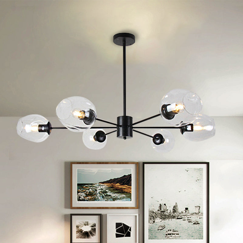 Sputnik Ceiling Chandelier Post Modern Amber/Clear Glass 6/8 Lights Black Hanging Pendant Light Clearhalo 'Ceiling Lights' 'Chandeliers' 'Clear' 'Glass shade' 'Glass' 'Industrial' 'Modern Chandeliers' 'Modern' 'Tiffany' 'Traditional Chandeliers' Lighting' 234450