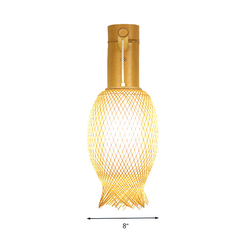 Hand Woven Bamboo Wall Sconce Lighting Asian Style 1 Bulb Beige Wall Lamp with Oblong Shade Clearhalo 'Modern wall lights' 'Modern' 'Wall Lamps & Sconces' 'Wall Lights' Lighting' 234589
