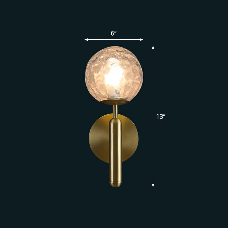 Glass Ball Shaped Wall Mount Light Postmodern 1 Head Brass Finish Sconce Lamp for Living Room Clear Clearhalo 'Cast Iron' 'Glass' 'Industrial' 'Modern wall lights' 'Modern' 'Tiffany' 'Traditional wall lights' 'Wall Lamps & Sconces' 'Wall Lights' Lighting' 2353426