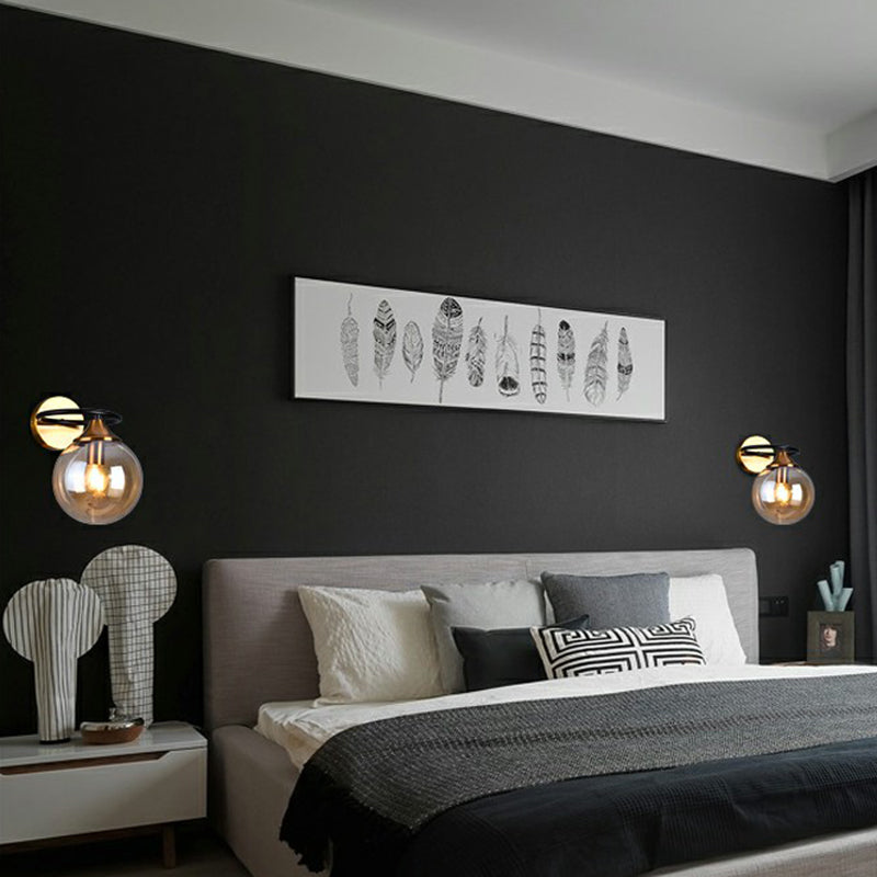 Postmodern Style Ball Wall Light Fixture Glass 1-Light Bedroom Wall Sconce Light in Brass Clearhalo 'Cast Iron' 'Glass' 'Industrial' 'Modern wall lights' 'Modern' 'Tiffany' 'Traditional wall lights' 'Wall Lamps & Sconces' 'Wall Lights' Lighting' 2353440