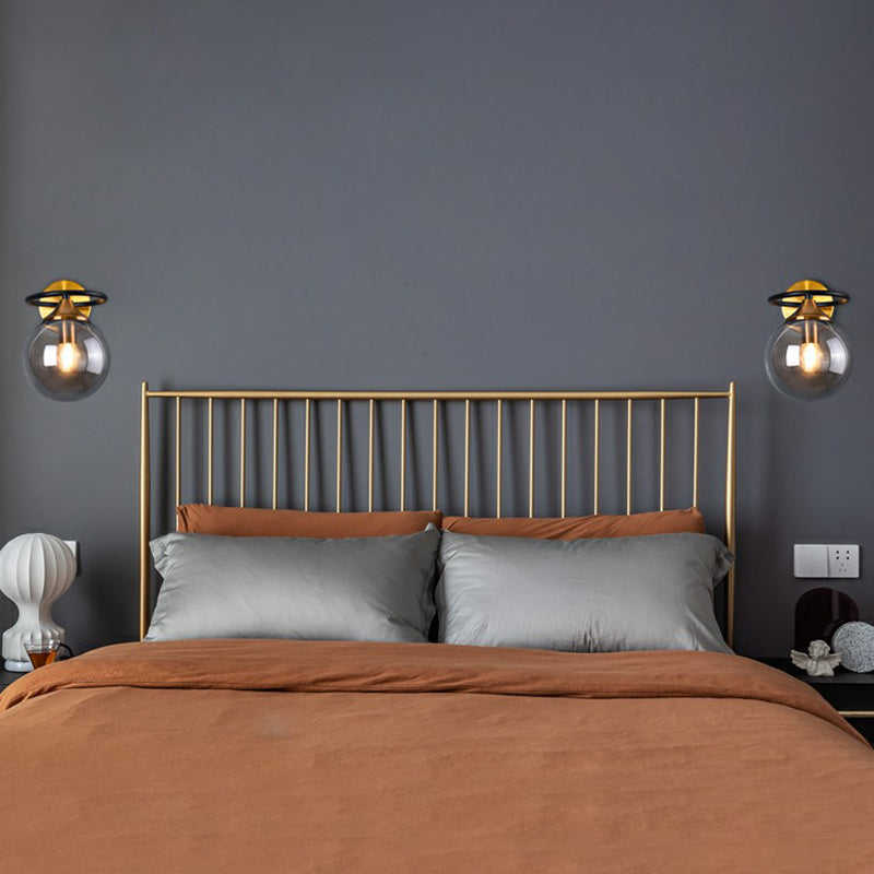Postmodern Style Ball Wall Light Fixture Glass 1-Light Bedroom Wall Sconce Light in Brass Clearhalo 'Cast Iron' 'Glass' 'Industrial' 'Modern wall lights' 'Modern' 'Tiffany' 'Traditional wall lights' 'Wall Lamps & Sconces' 'Wall Lights' Lighting' 2353445