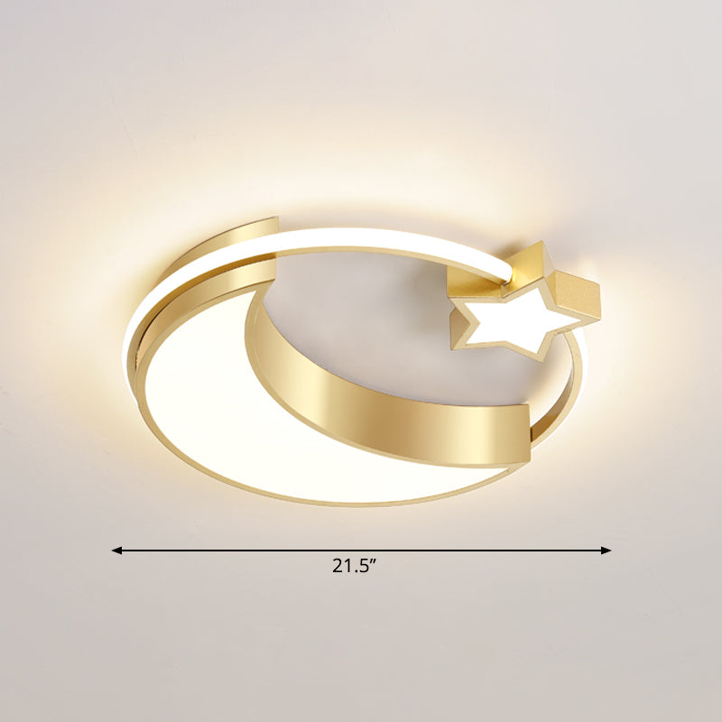 Golden Moon and Star LED Flush Mount Fixture Nordic Acrylic Ceiling Flush Mount Light for Nursery Gold 21.5" Warm Clearhalo 'Ceiling Lights' 'Close To Ceiling Lights' 'Close to ceiling' 'Flush mount' Lighting' 2353689