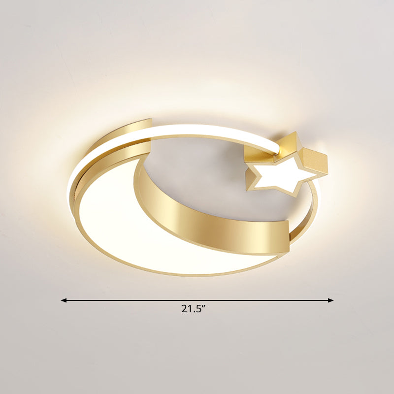 Golden Moon and Star LED Flush Mount Fixture Nordic Acrylic Ceiling Flush Mount Light for Nursery Gold 21.5" Remote Control Stepless Dimming Clearhalo 'Ceiling Lights' 'Close To Ceiling Lights' 'Close to ceiling' 'Flush mount' Lighting' 2353691