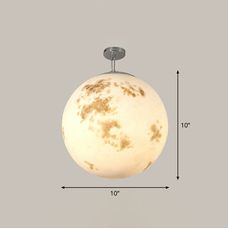 White Moon Suspension Lighting Nordic Single-Bulb Resin Pendant Light for Restaurant White 10" Clearhalo 'Ceiling Lights' 'Modern Pendants' 'Modern' 'Pendant Lights' 'Pendants' Lighting' 2353823