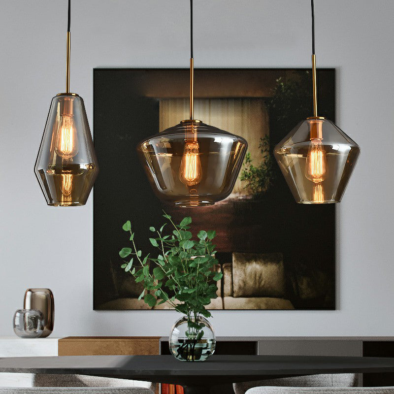 Postmodern 3 Bulbs Cluster Pendant Brass Geometric Ceiling Suspension Light with Glass Shade Clearhalo 'Ceiling Lights' 'Modern Pendants' 'Modern' 'Pendant Lights' 'Pendants' Lighting' 2353938