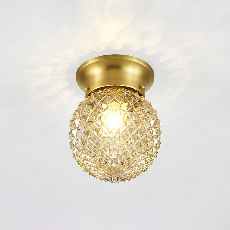 Clear Glass Pineapple Ceiling Fixture Minimalist 1 Head Brass Flush Mount Light for Corridor Brass 6" Clearhalo 'Ceiling Lights' 'Close To Ceiling Lights' 'Close to ceiling' 'Semi-flushmount' Lighting' 2353965