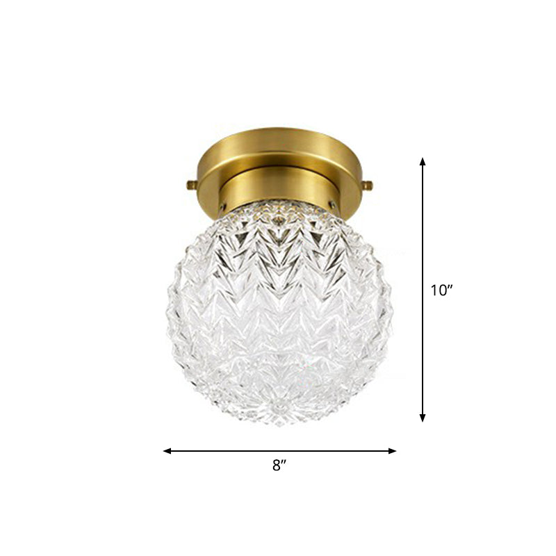 Clear Glass Pineapple Ceiling Fixture Minimalist 1 Head Brass Flush Mount Light for Corridor Clearhalo 'Ceiling Lights' 'Close To Ceiling Lights' 'Close to ceiling' 'Semi-flushmount' Lighting' 2353970