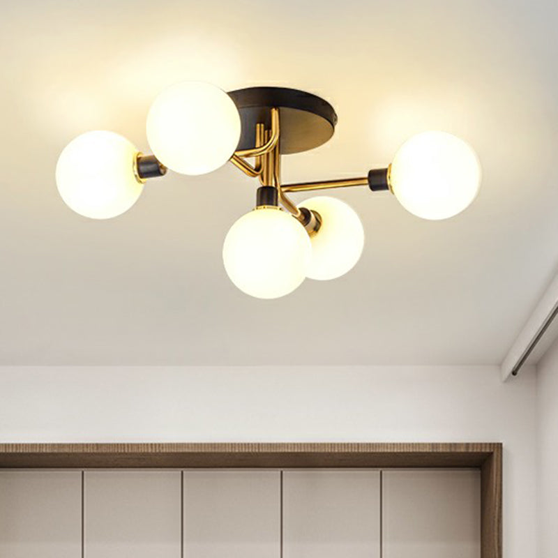 Postmodern Sphere Flush Mount Lamp Glass 5-Light Bedroom Semi Flush Mount Ceiling Light in Black-Brass Clearhalo 'Ceiling Lights' 'Close To Ceiling Lights' 'Close to ceiling' 'Semi-flushmount' Lighting' 2353976