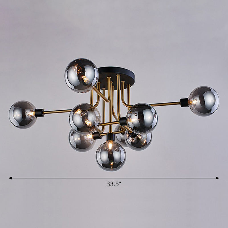 Glass Modo Ceiling Mount Chandelier Postmodern Black and Brass Semi Flush Light Fixture 9 Smoke Gray Clearhalo 'Ceiling Lights' 'Close To Ceiling Lights' 'Close to ceiling' 'Semi-flushmount' Lighting' 2353985