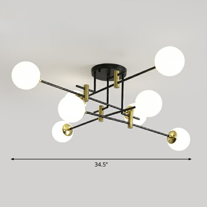 Ball Flush Mount Ceiling Light Minimalist Glass Bedroom Semi Flush Mount Fixture in Black 6 White Clearhalo 'Ceiling Lights' 'Close To Ceiling Lights' 'Close to ceiling' 'Semi-flushmount' Lighting' 2354023