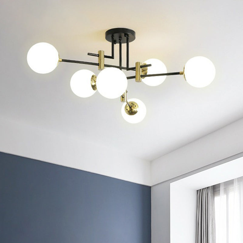 Ball Flush Mount Ceiling Light Minimalist Glass Bedroom Semi Flush Mount Fixture in Black Clearhalo 'Ceiling Lights' 'Close To Ceiling Lights' 'Close to ceiling' 'Semi-flushmount' Lighting' 2354024
