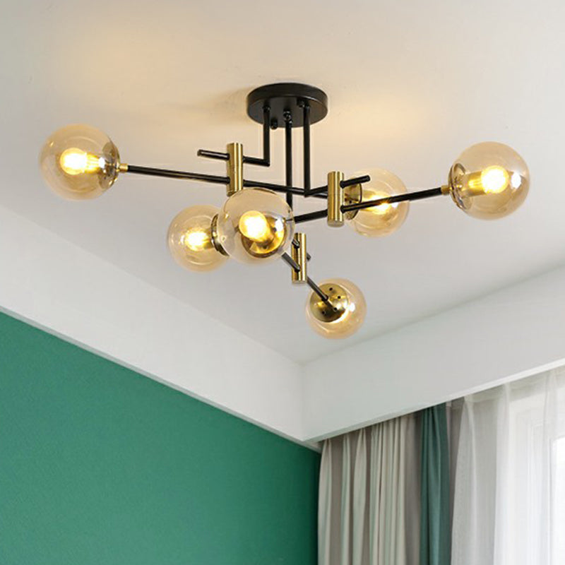 Ball Flush Mount Ceiling Light Minimalist Glass Bedroom Semi Flush Mount Fixture in Black Clearhalo 'Ceiling Lights' 'Close To Ceiling Lights' 'Close to ceiling' 'Semi-flushmount' Lighting' 2354027