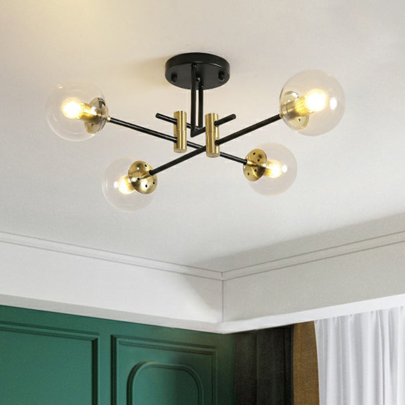 Ball Flush Mount Ceiling Light Minimalist Glass Bedroom Semi Flush Mount Fixture in Black Clearhalo 'Ceiling Lights' 'Close To Ceiling Lights' 'Close to ceiling' 'Semi-flushmount' Lighting' 2354028