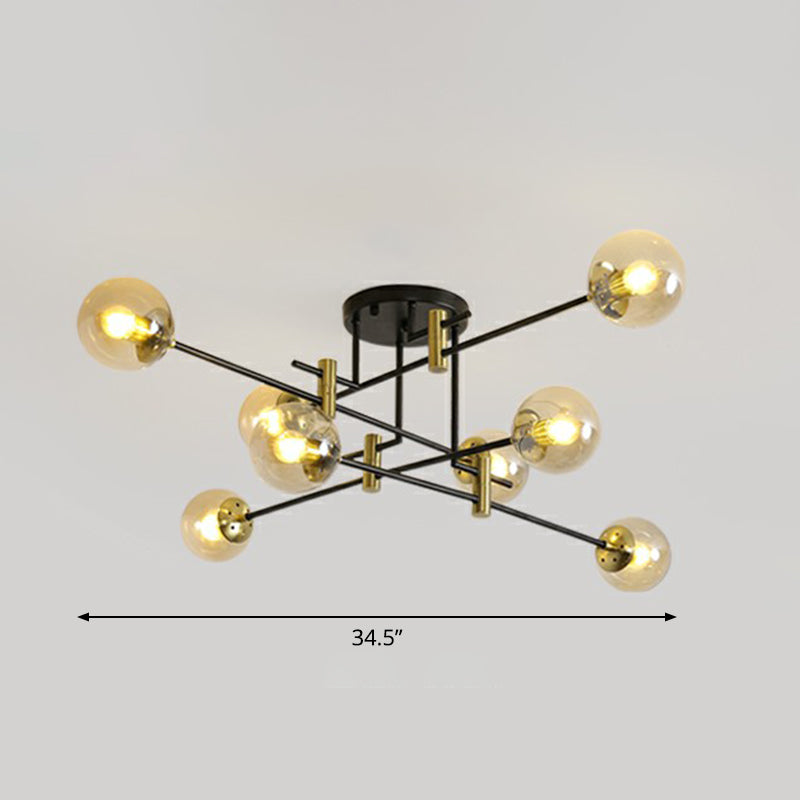 Ball Flush Mount Ceiling Light Minimalist Glass Bedroom Semi Flush Mount Fixture in Black 8 Amber Clearhalo 'Ceiling Lights' 'Close To Ceiling Lights' 'Close to ceiling' 'Semi-flushmount' Lighting' 2354029