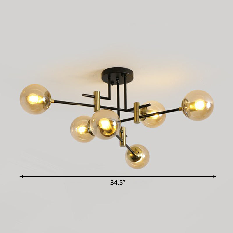 Ball Flush Mount Ceiling Light Minimalist Glass Bedroom Semi Flush Mount Fixture in Black 6 Amber Clearhalo 'Ceiling Lights' 'Close To Ceiling Lights' 'Close to ceiling' 'Semi-flushmount' Lighting' 2354031