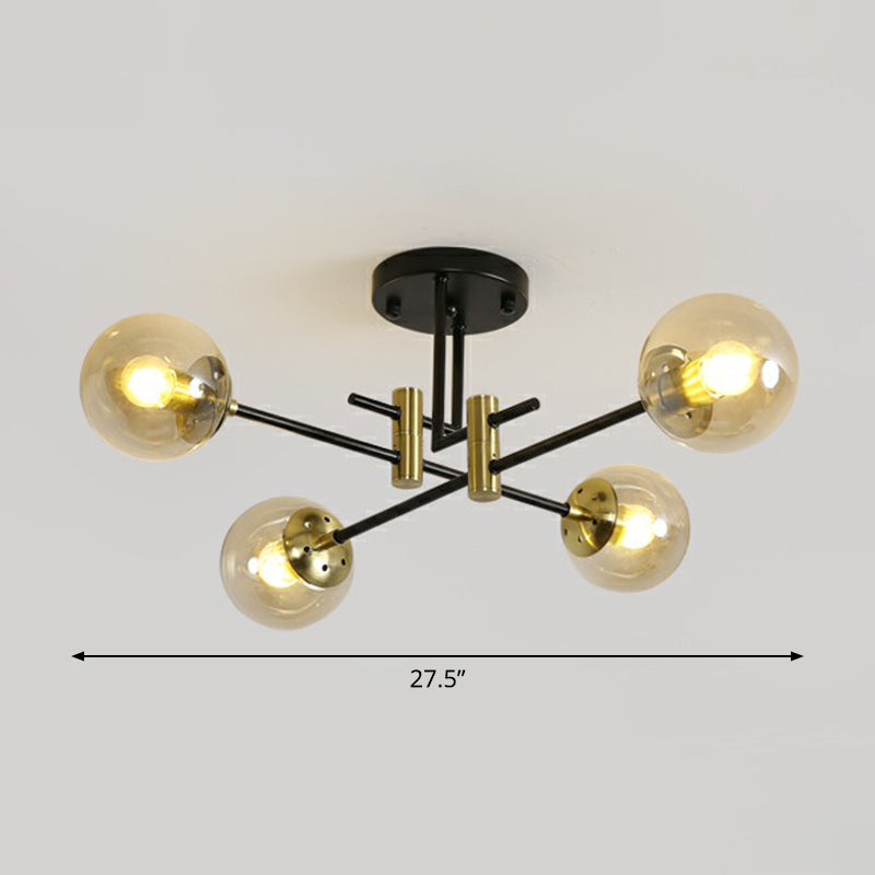 Ball Flush Mount Ceiling Light Minimalist Glass Bedroom Semi Flush Mount Fixture in Black 4 Amber Clearhalo 'Ceiling Lights' 'Close To Ceiling Lights' 'Close to ceiling' 'Semi-flushmount' Lighting' 2354032
