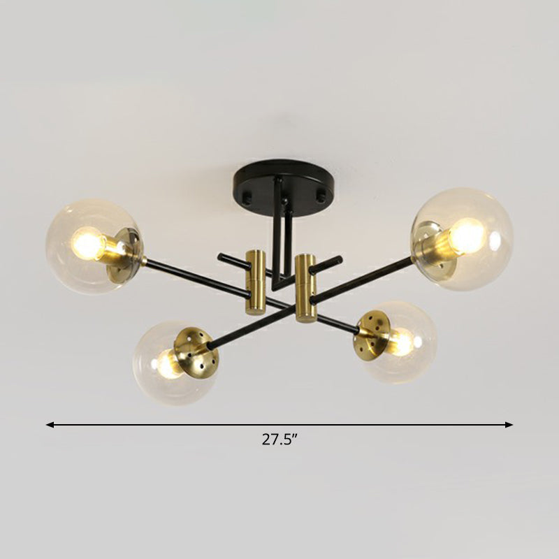 Ball Flush Mount Ceiling Light Minimalist Glass Bedroom Semi Flush Mount Fixture in Black 4 Clear Clearhalo 'Ceiling Lights' 'Close To Ceiling Lights' 'Close to ceiling' 'Semi-flushmount' Lighting' 2354033