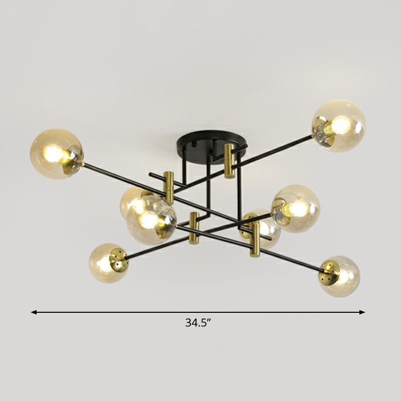 Ball Flush Mount Ceiling Light Minimalist Glass Bedroom Semi Flush Mount Fixture in Black 8 Clear Clearhalo 'Ceiling Lights' 'Close To Ceiling Lights' 'Close to ceiling' 'Semi-flushmount' Lighting' 2354034