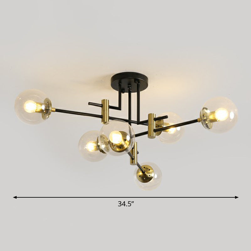 Ball Flush Mount Ceiling Light Minimalist Glass Bedroom Semi Flush Mount Fixture in Black 6 Clear Clearhalo 'Ceiling Lights' 'Close To Ceiling Lights' 'Close to ceiling' 'Semi-flushmount' Lighting' 2354035