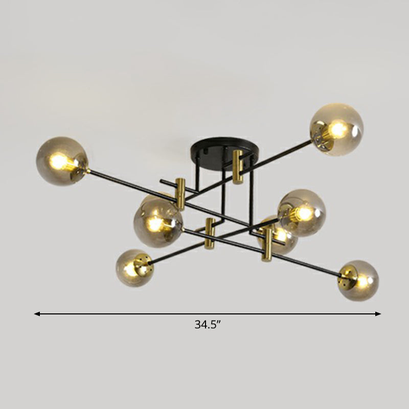 Ball Flush Mount Ceiling Light Minimalist Glass Bedroom Semi Flush Mount Fixture in Black 8 Smoke Gray Clearhalo 'Ceiling Lights' 'Close To Ceiling Lights' 'Close to ceiling' 'Semi-flushmount' Lighting' 2354036