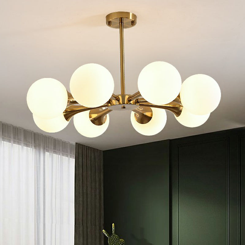 Glass Sphere Chandelier Lighting Postmodern Brass Finish Hanging Light Fixture for Bedroom Clearhalo 'Ceiling Lights' 'Chandeliers' 'Modern Chandeliers' 'Modern' Lighting' 2354092