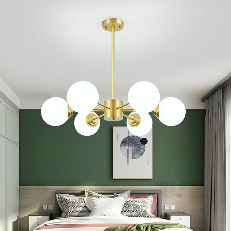 Cream Glass Spherical Chandelier Light Minimalist Brass Ceiling Hang Lamp for Living Room Clearhalo 'Ceiling Lights' 'Chandeliers' 'Modern Chandeliers' 'Modern' Lighting' 2354250