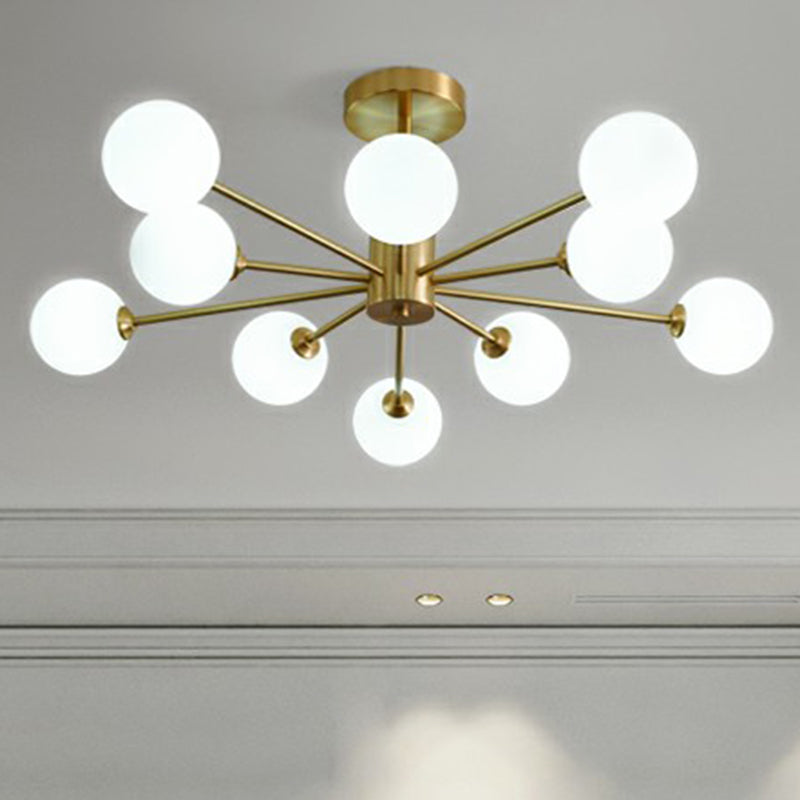 Brass Radial Suspension Lighting Postmodern Ball Glass Chandelier Lamp for Living Room Clearhalo 'Ceiling Lights' 'Close To Ceiling Lights' 'Close to ceiling' 'Semi-flushmount' Lighting' 2354265