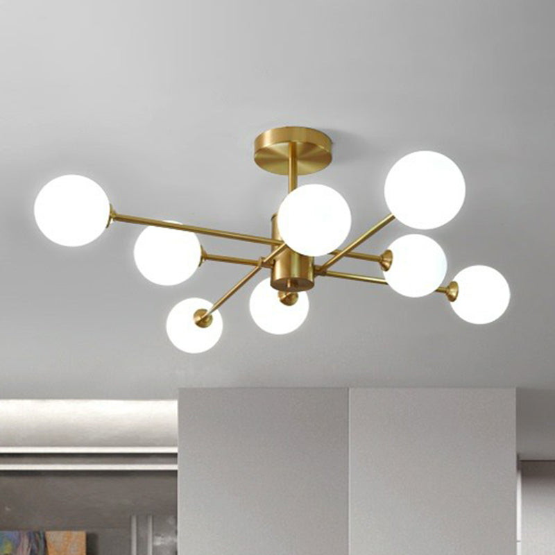 Brass Radial Suspension Lighting Postmodern Ball Glass Chandelier Lamp for Living Room Clearhalo 'Ceiling Lights' 'Close To Ceiling Lights' 'Close to ceiling' 'Semi-flushmount' Lighting' 2354268