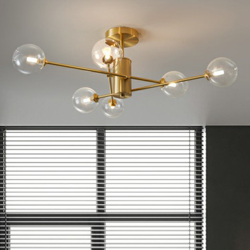 Brass Radial Suspension Lighting Postmodern Ball Glass Chandelier Lamp for Living Room Clearhalo 'Ceiling Lights' 'Close To Ceiling Lights' 'Close to ceiling' 'Semi-flushmount' Lighting' 2354270