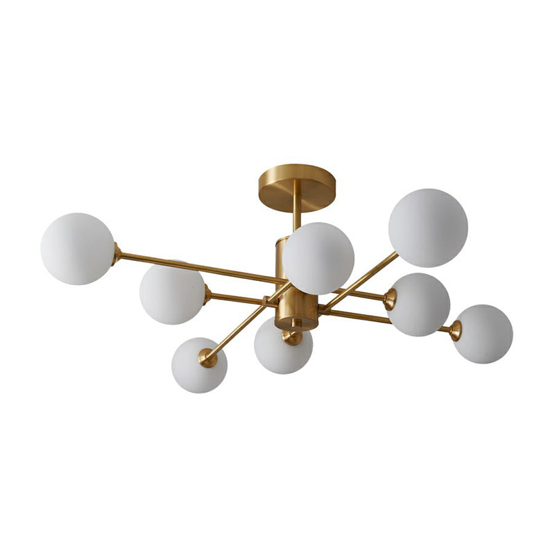 Brass Radial Suspension Lighting Postmodern Ball Glass Chandelier Lamp for Living Room Clearhalo 'Ceiling Lights' 'Close To Ceiling Lights' 'Close to ceiling' 'Semi-flushmount' Lighting' 2354274