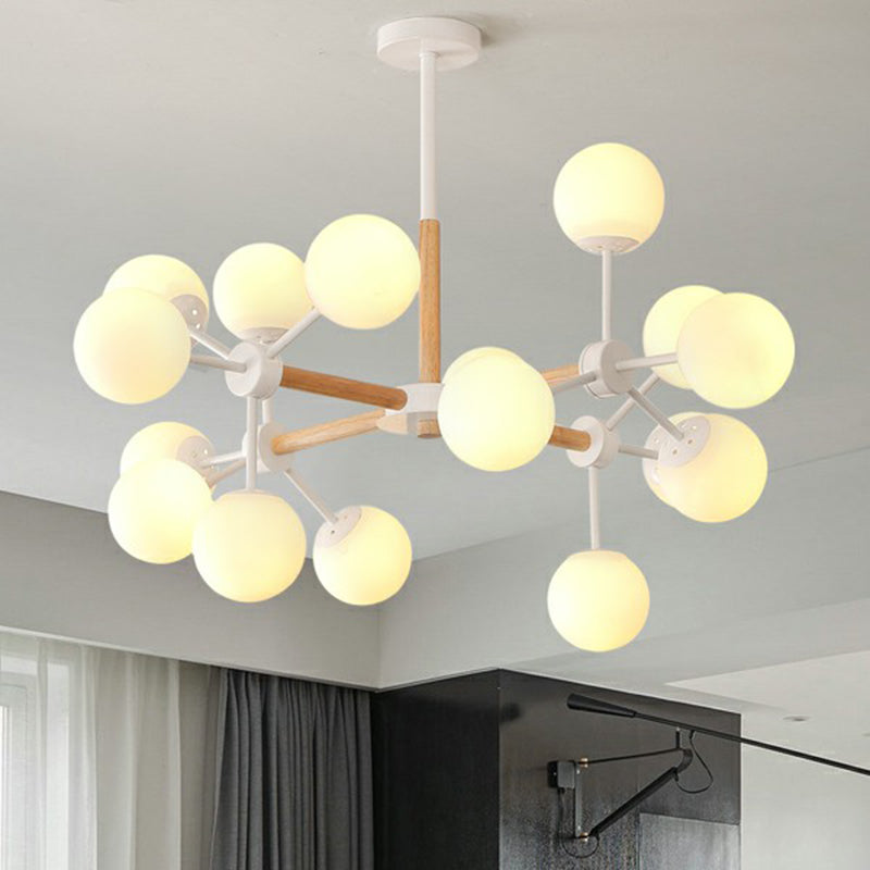 Wood Molecule Chandelier Light Fixture Nordic Metal Pendant Light with Ball Glass Shade Clearhalo 'Ceiling Lights' 'Chandeliers' 'Modern Chandeliers' 'Modern' Lighting' 2354278