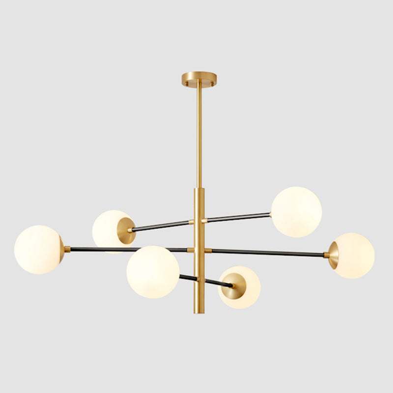 Brass Tiered Hanging Pendant Light Postmodern Metal Chandelier with Ball Milky Glass Shade Clearhalo 'Ceiling Lights' 'Chandeliers' 'Modern Chandeliers' 'Modern' Lighting' 2354301