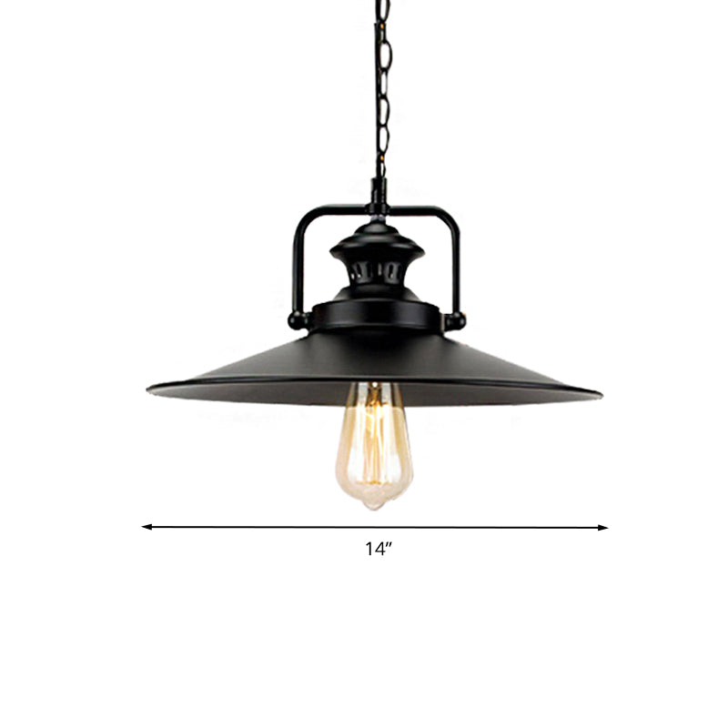 Flared Metallic Hanging Light Fixture Industrial Loft 10"/14" Dia 1 Light Study Room Pendant Light in Black Clearhalo 'Art Deco Pendants' 'Black' 'Cast Iron' 'Ceiling Lights' 'Ceramic' 'Crystal' 'Industrial Pendants' 'Industrial' 'Metal' 'Middle Century Pendants' 'Pendant Lights' 'Pendants' 'Rustic Pendants' 'Tiffany' Lighting' 235640