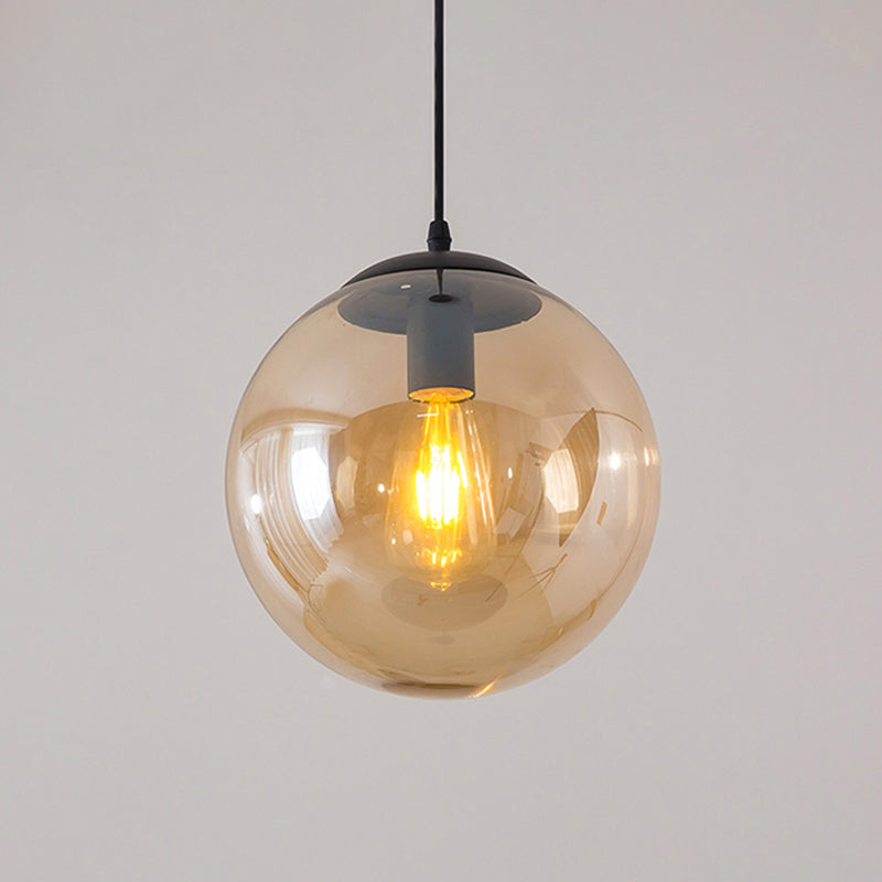 1-Head Restaurant Hanging Lamp Minimalist Ceiling Pendant with Sphere Glass Shade Amber Clearhalo 'Ceiling Lights' 'Glass shade' 'Glass' 'Modern Pendants' 'Modern' 'Pendant Lights' 'Pendants' Lighting' 2356940