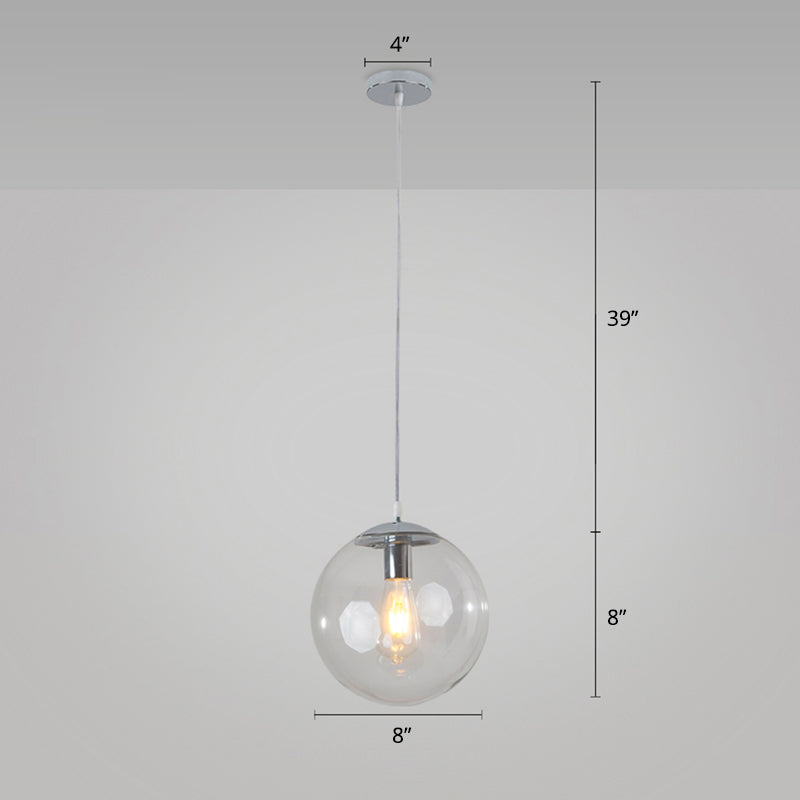 1-Head Restaurant Hanging Lamp Minimalist Ceiling Pendant with Sphere Glass Shade Clear 8" Clearhalo 'Ceiling Lights' 'Glass shade' 'Glass' 'Modern Pendants' 'Modern' 'Pendant Lights' 'Pendants' Lighting' 2356948