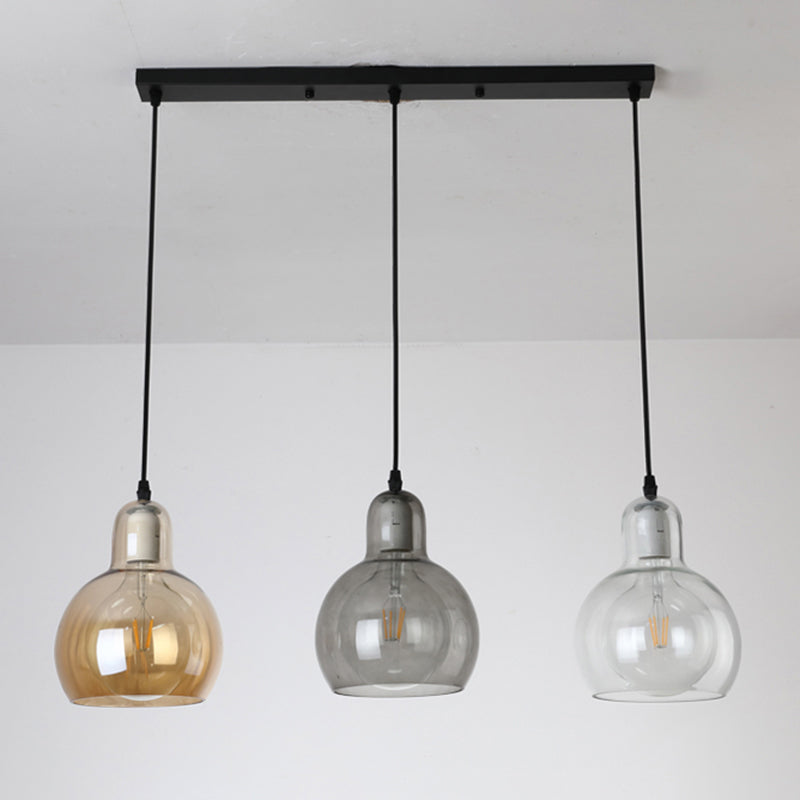 Postmodern Gourd-Shape Pendant Lamp Glass 3 Heads Dining Room Suspension Light in Black Black 23.5" Clearhalo 'Ceiling Lights' 'Glass shade' 'Glass' 'Modern Pendants' 'Modern' 'Pendant Lights' 'Pendants' Lighting' 2357043