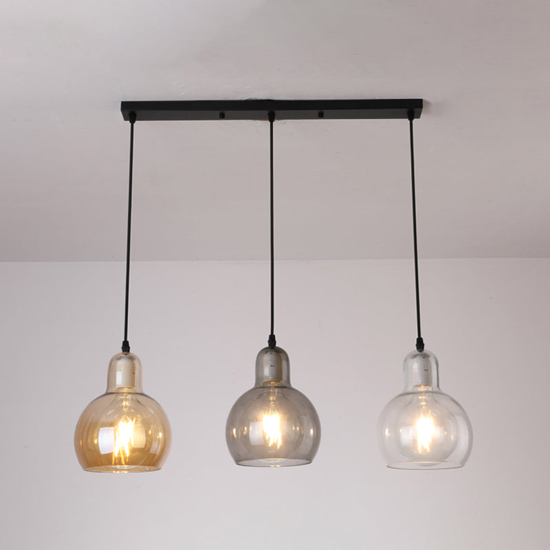 Postmodern Gourd-Shape Pendant Lamp Glass 3 Heads Dining Room Suspension Light in Black Clearhalo 'Ceiling Lights' 'Glass shade' 'Glass' 'Modern Pendants' 'Modern' 'Pendant Lights' 'Pendants' Lighting' 2357050