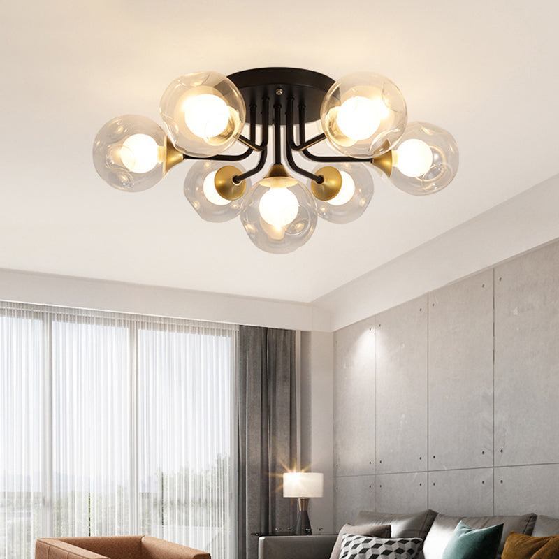 Bubble Glass Ceiling Lighting Contemporary Semi Flush Light Fixture for Living Room 7 Black Clear Clearhalo 'Ceiling Lights' 'Close To Ceiling Lights' 'Close to ceiling' 'Semi-flushmount' Lighting' 2357099
