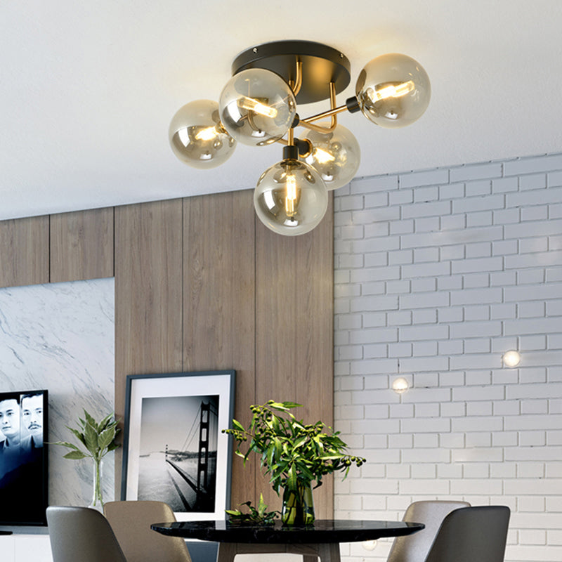 Bubble Glass Ceiling Lighting Contemporary Semi Flush Light Fixture for Living Room 5 Gold Cognac Clearhalo 'Ceiling Lights' 'Close To Ceiling Lights' 'Close to ceiling' 'Semi-flushmount' Lighting' 2357100