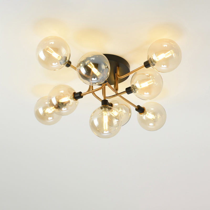 Bubble Glass Ceiling Lighting Contemporary Semi Flush Light Fixture for Living Room 9 Gold Cognac Clearhalo 'Ceiling Lights' 'Close To Ceiling Lights' 'Close to ceiling' 'Semi-flushmount' Lighting' 2357103