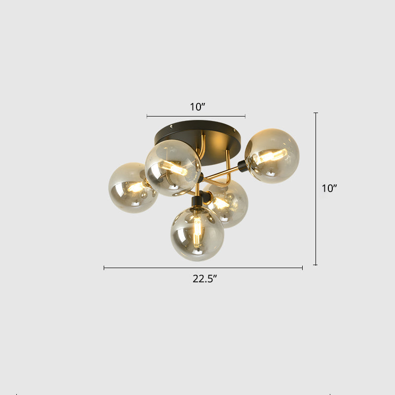 Bubble Glass Ceiling Lighting Contemporary Semi Flush Light Fixture for Living Room 5 Gold Smoke Grey Clearhalo 'Ceiling Lights' 'Close To Ceiling Lights' 'Close to ceiling' 'Semi-flushmount' Lighting' 2357109