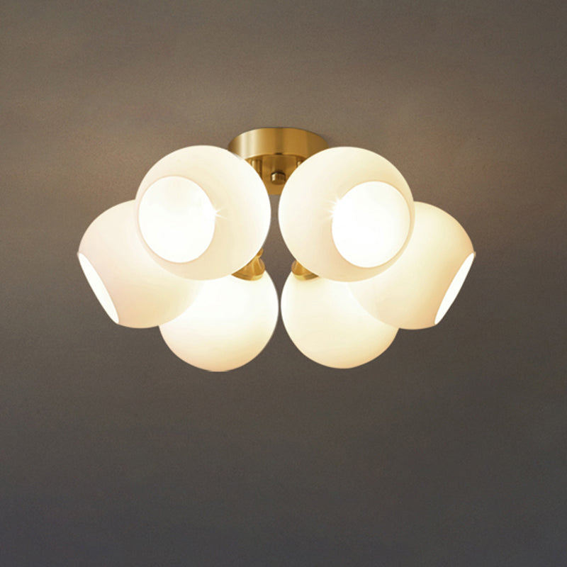 Domed Bedroom Semi Flush Mount Lighting Cream Glass Simplicity Ceiling Lamp in Brass 6 Brass Clearhalo 'Ceiling Lights' 'Close To Ceiling Lights' 'Close to ceiling' 'Semi-flushmount' Lighting' 2357134