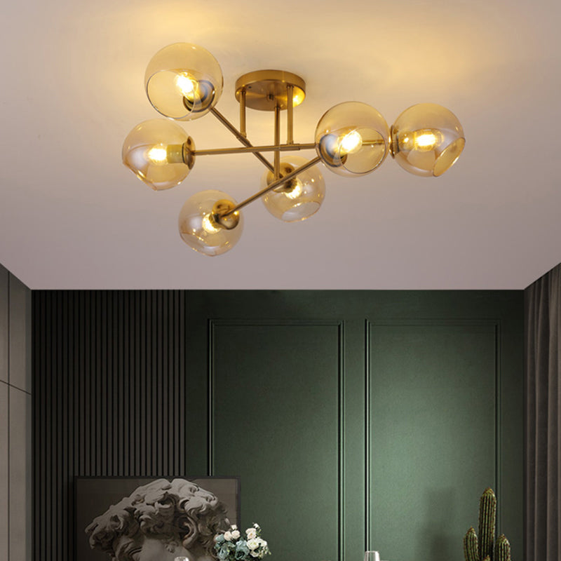 Open Glass Ball Semi Flush Light Postmodern Brass Ceiling Mounted Light for Dining Room Clearhalo 'Ceiling Lights' 'Close To Ceiling Lights' 'Close to ceiling' 'Semi-flushmount' Lighting' 2357176